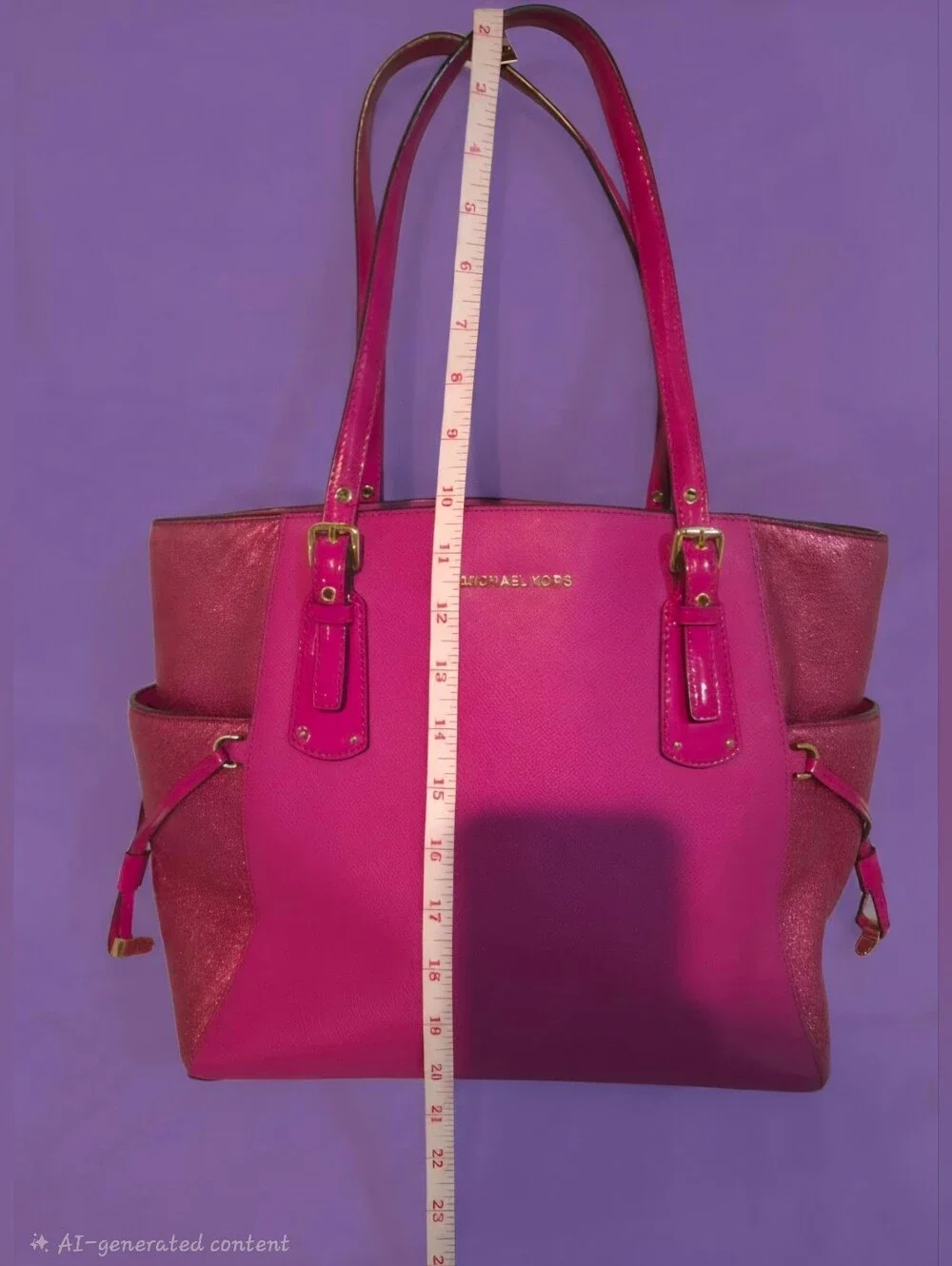 Michael Kors Hot Pink Metallic Jet Set Tote w/ Matching Accessories
